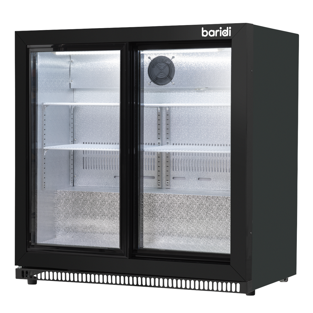 Double Sliding Door Back Bar Drinks Fridge/Cooler, 190L Capacity, 262 Cans - Black DH273
