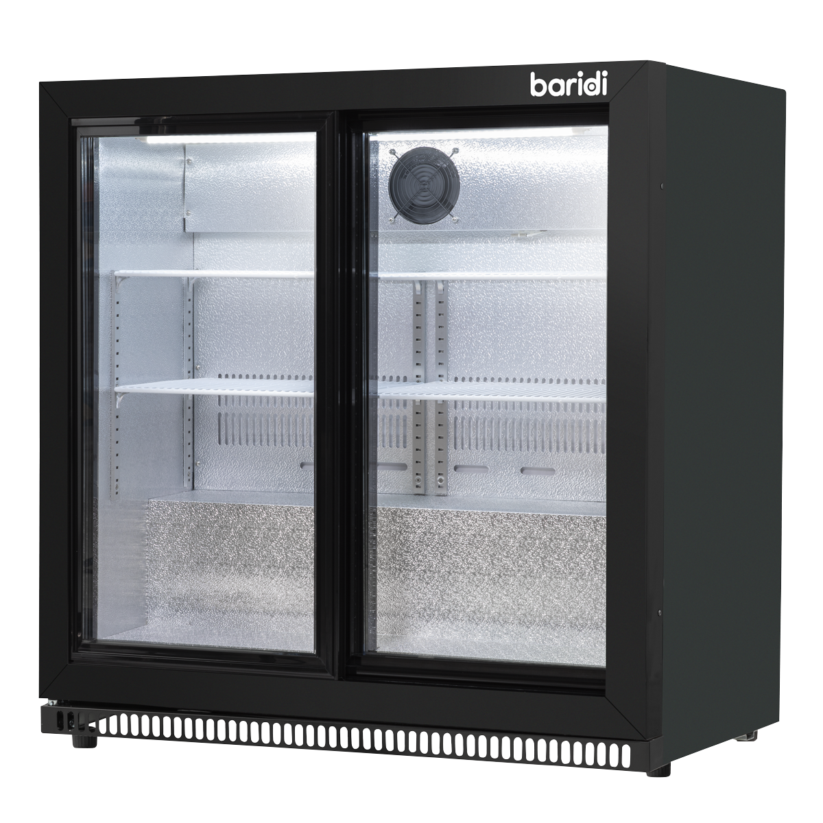 Double Sliding Door Back Bar Drinks Fridge/Cooler, 190L Capacity, 262 Cans - Black DH273