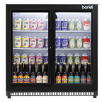 Double Sliding Door Back Bar Drinks Fridge/Cooler, 190L Capacity, 262 Cans - Black DH273