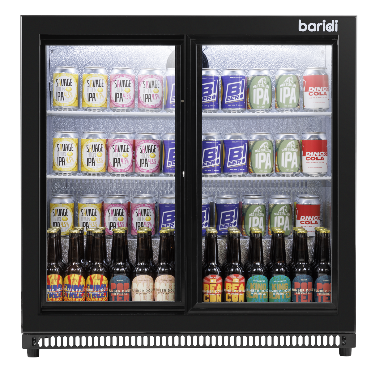 Double Sliding Door Back Bar Drinks Fridge/Cooler, 190L Capacity, 262 Cans - Black DH273