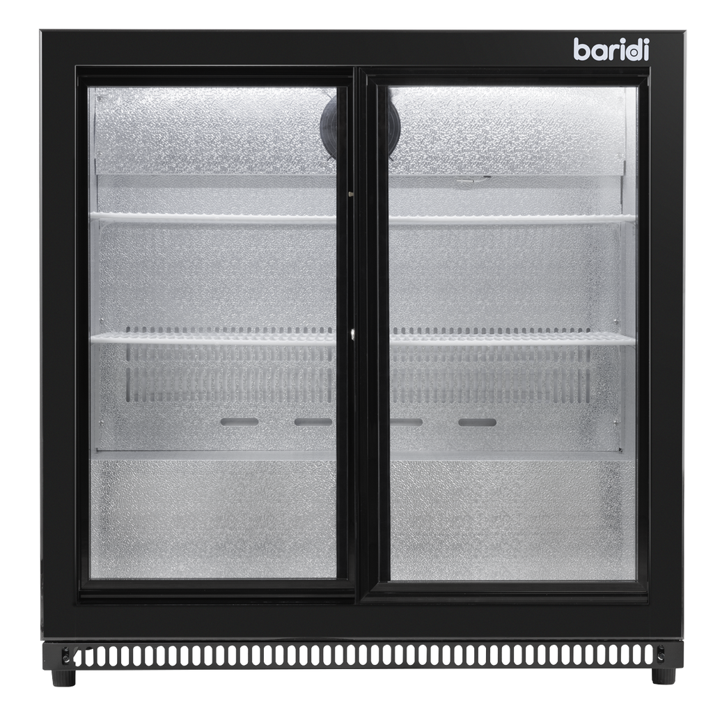 Double Sliding Door Back Bar Drinks Fridge/Cooler, 190L Capacity, 262 Cans - Black DH273