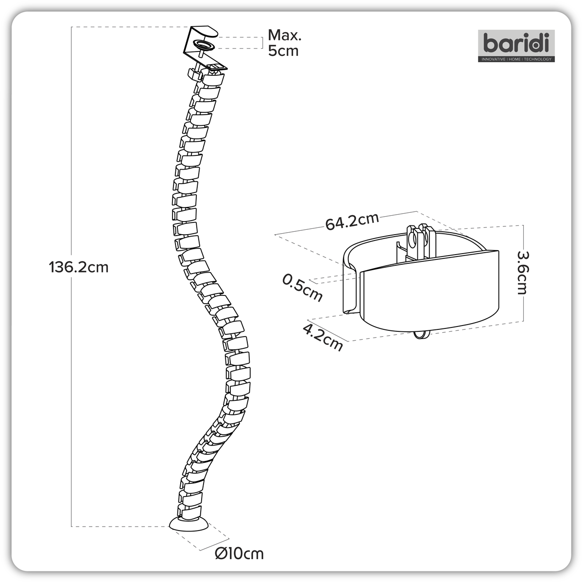 Flexible Cable Management System, Clamp-On 1.3m DH274