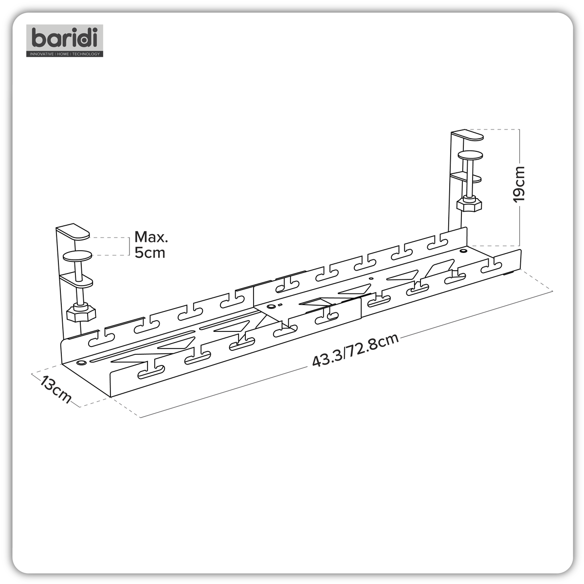 Extendable Cable Management Tray 435/730 x 130 x 190mm - Black DH276