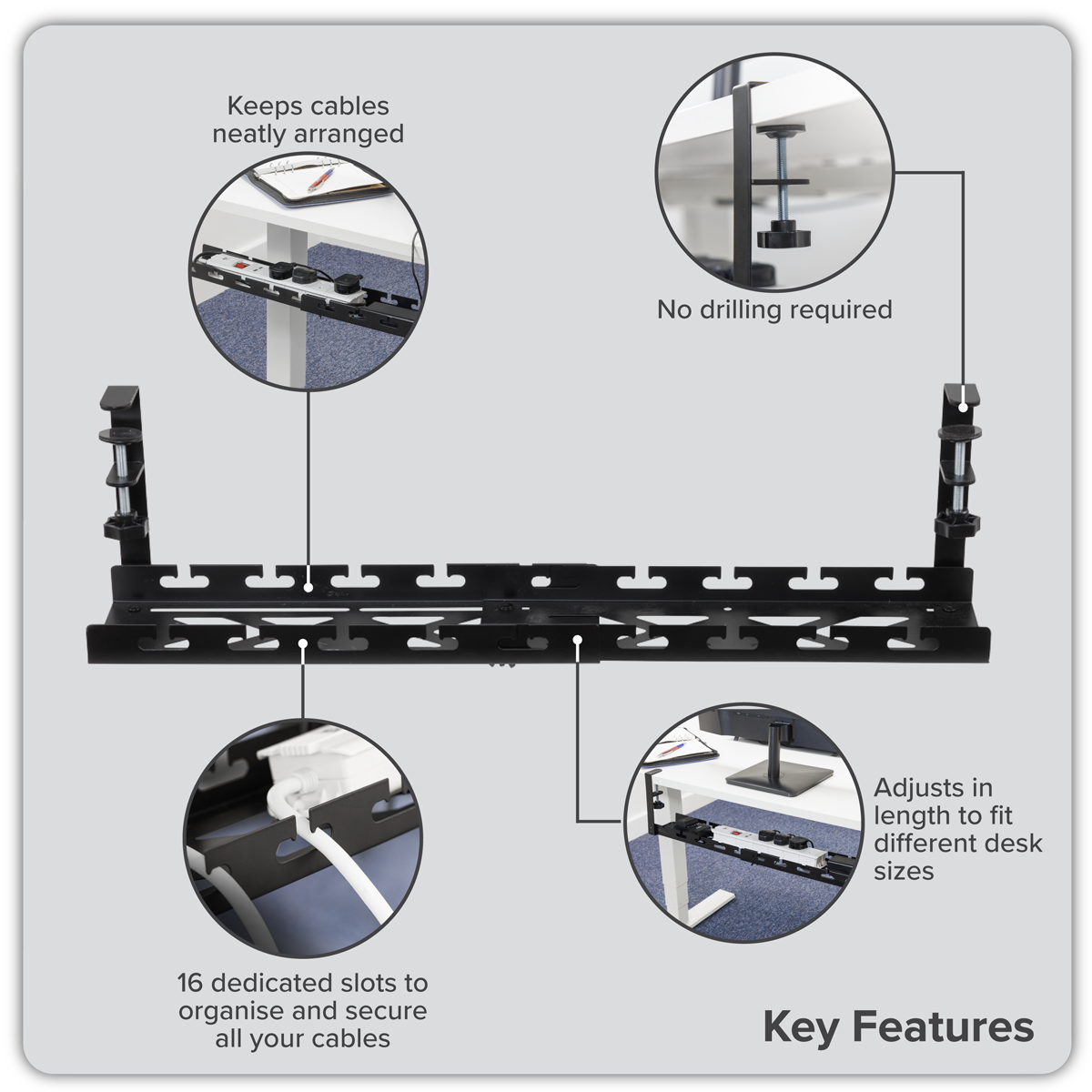 Extendable Cable Management Tray 435/730 x 130 x 190mm - Black DH276