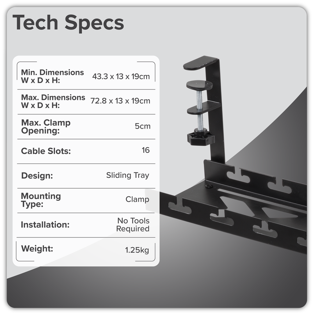 Extendable Cable Management Tray 435/730 x 130 x 190mm - Black DH276