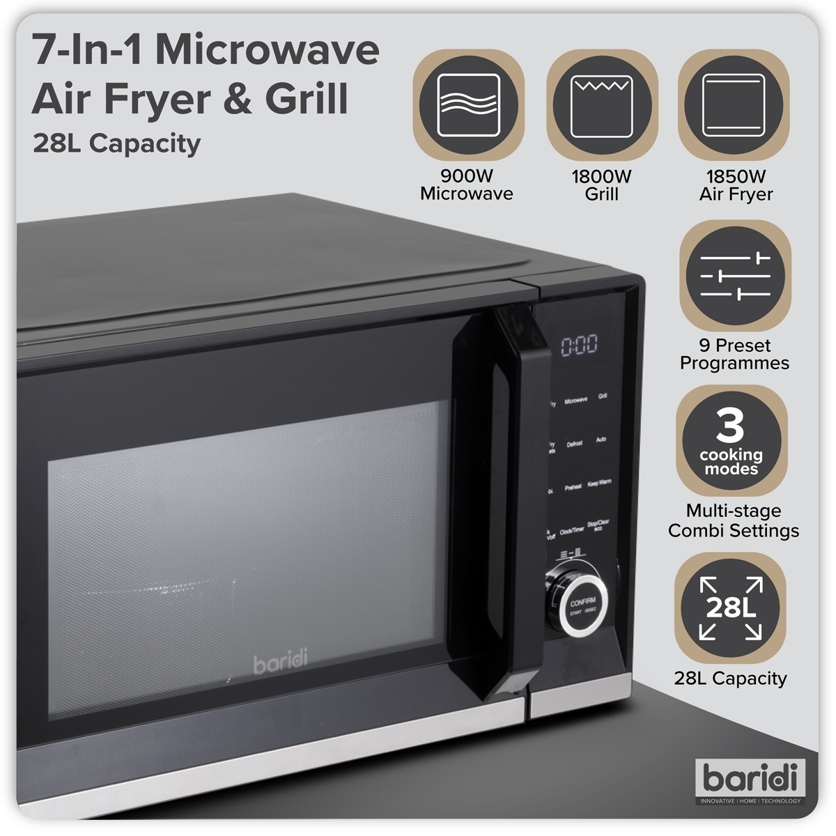 7-in-1 Air Fryer Microwave & Grill, 28L Capacity - Black DH277