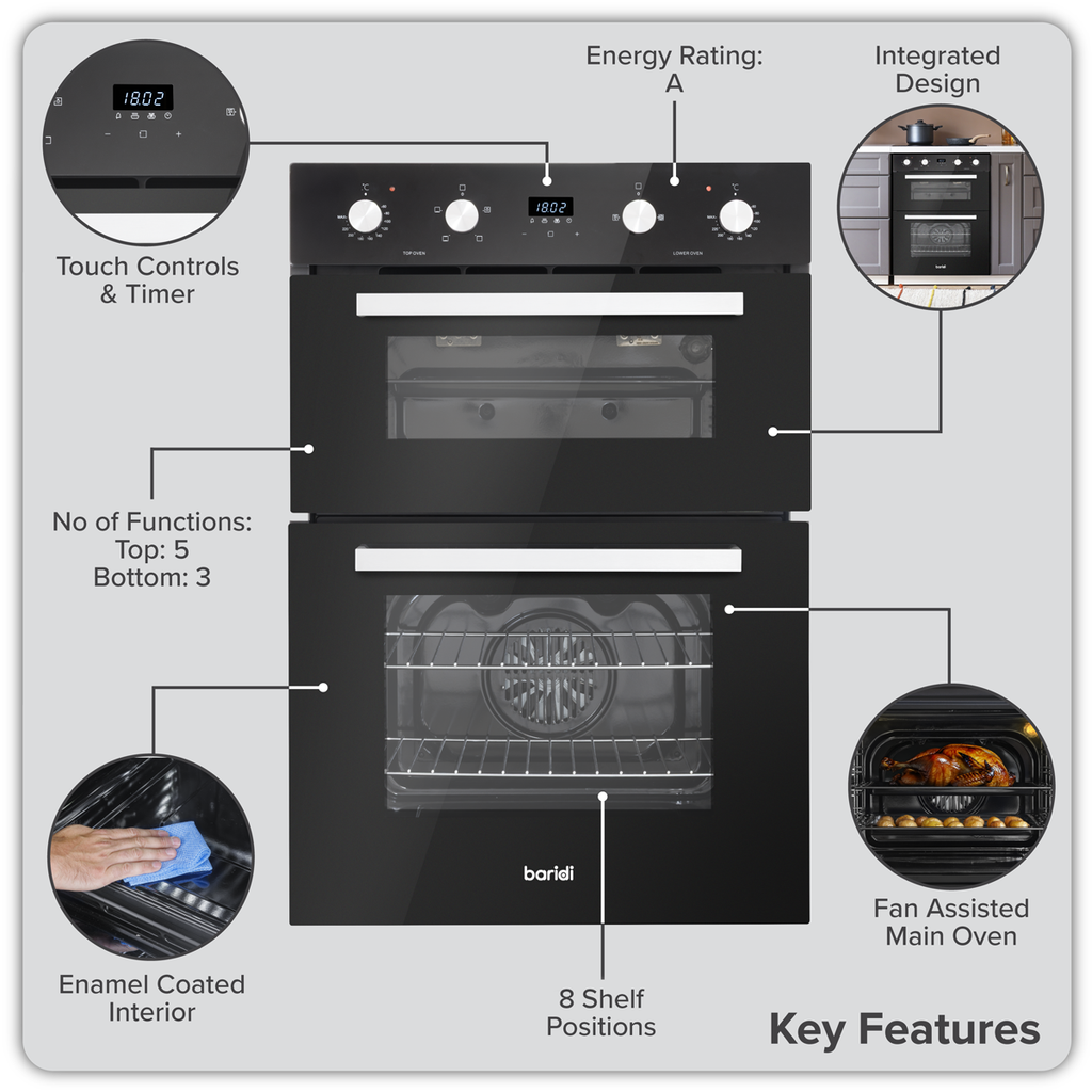 72cm Built-Under Double Oven, 74L Capacity, Energy Rating A – Black DH278