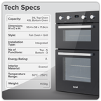 72cm Built-Under Double Oven, 74L Capacity, Energy Rating A – Black DH278