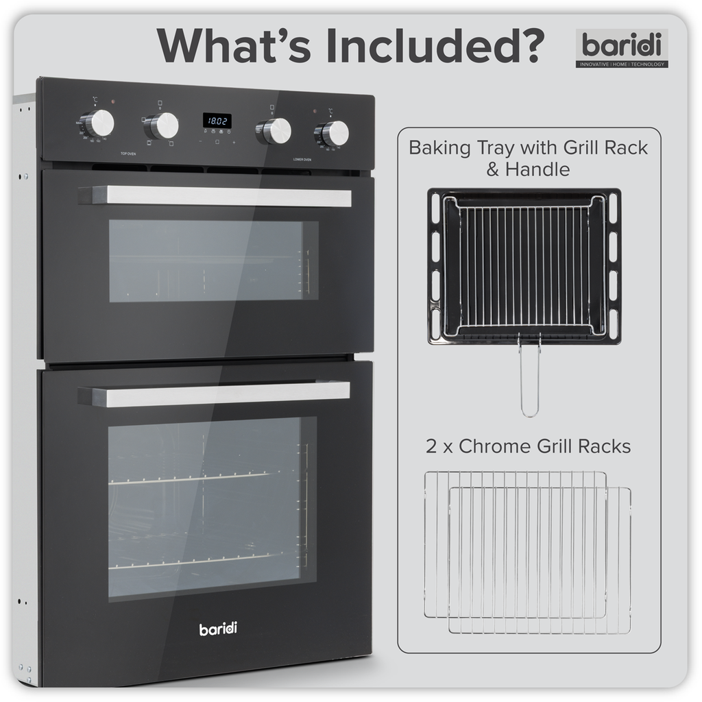 90cm Built-In Double Oven, 88L Capacity, Energy Rating A – Black DH279