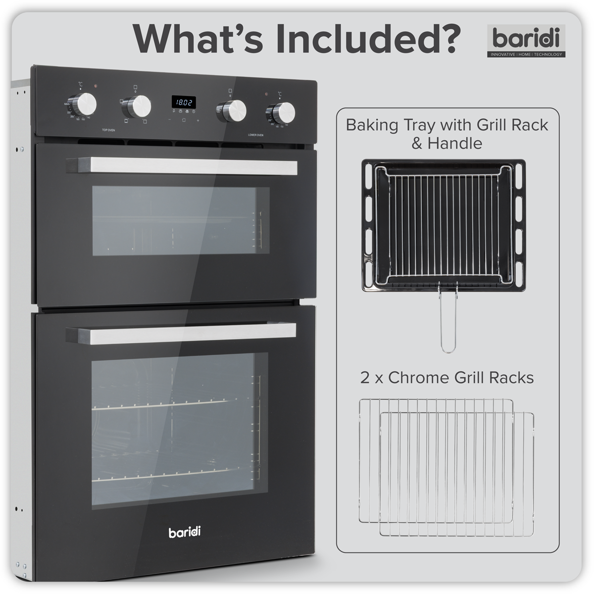 90cm Built-In Double Oven, 88L Capacity, Energy Rating A – Black DH279