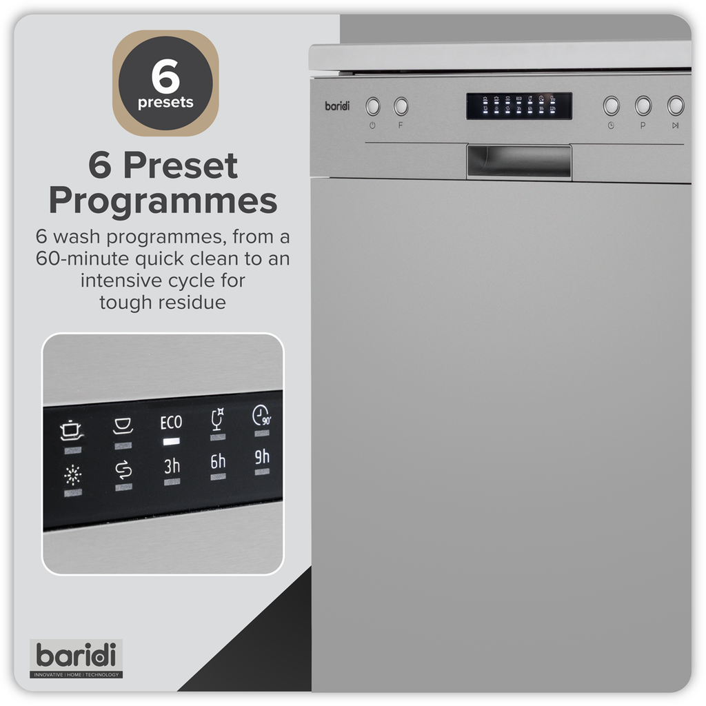 Regular Sized Freestanding Dishwasher 60cm Wide 13 Place Settings - Silver DH280