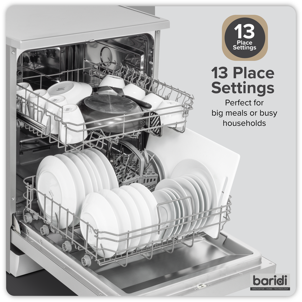 Regular Sized Freestanding Dishwasher 60cm Wide 13 Place Settings - Silver DH280