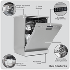 Regular Sized Freestanding Dishwasher 60cm Wide 13 Place Settings - Silver DH280