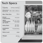 Regular Sized Freestanding Dishwasher 60cm Wide 13 Place Settings - Silver DH280