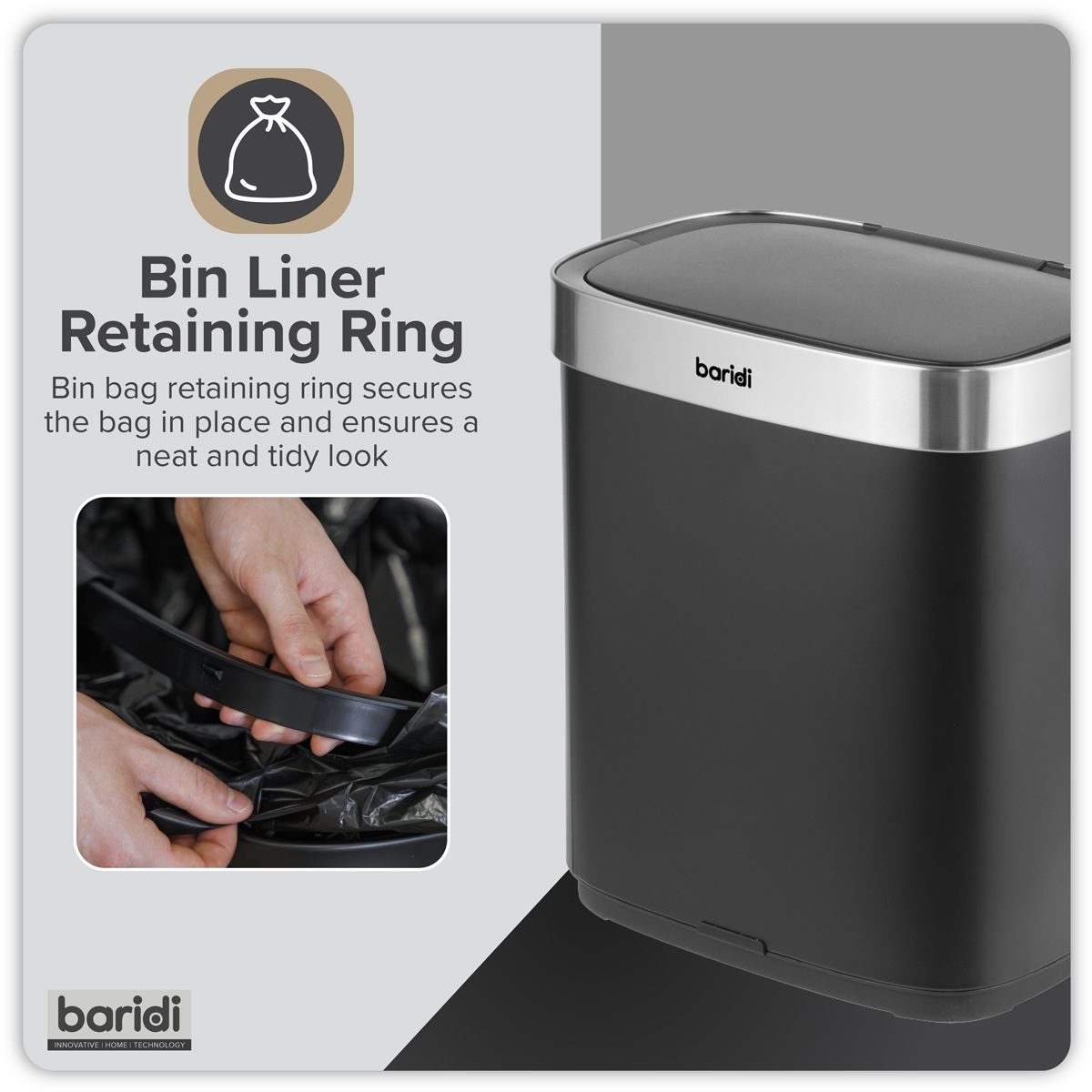 Sensor Bin 50L - Black/Stainless Steel DH281
