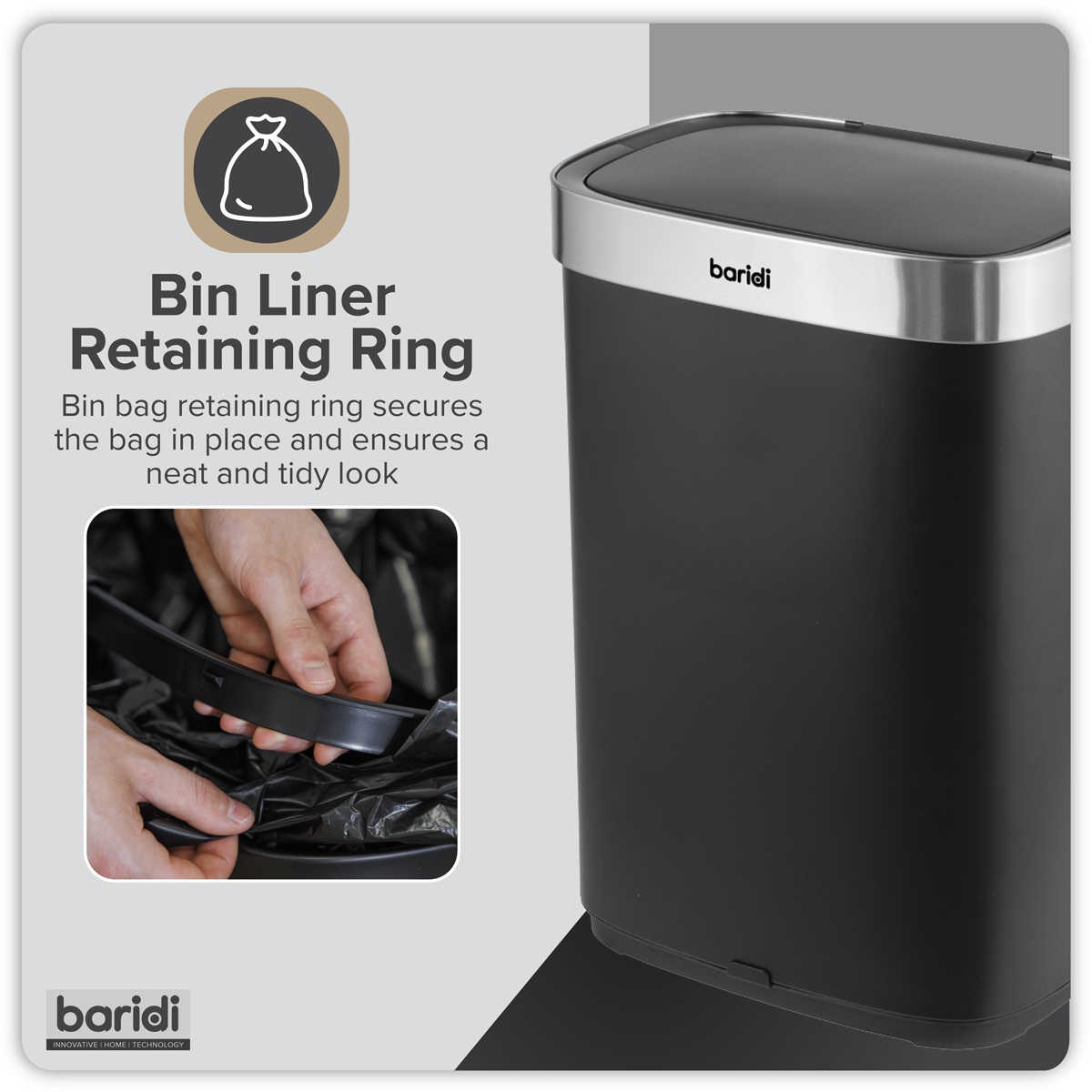 Sensor Bin 65L - Black/Stainless Steel DH282