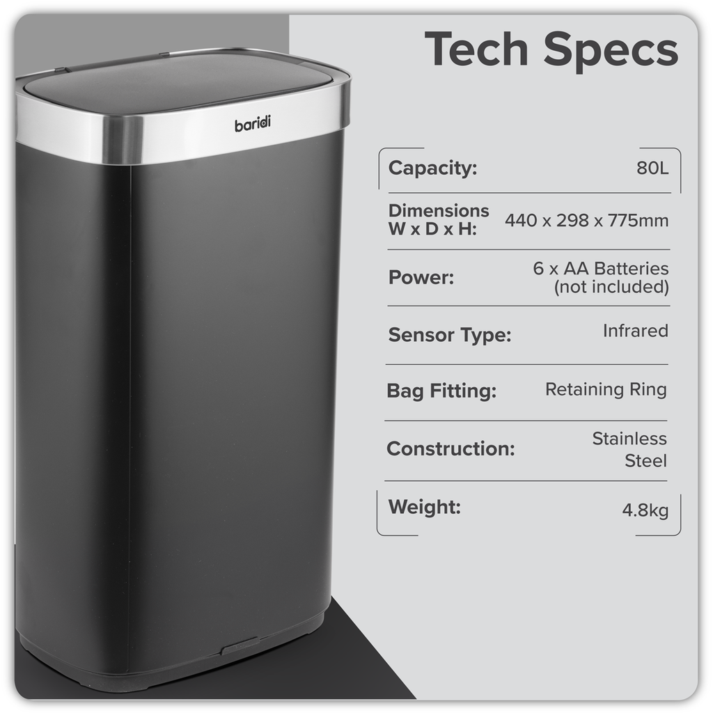 Sensor Bin 80L - Black/Stainless Steel DH283