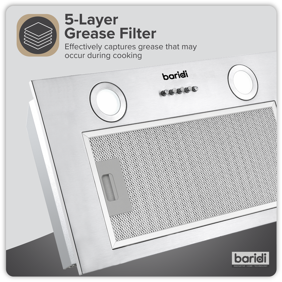 Cooker Hood with 5 Layer Filter 52cm - Stainless Steel DH284