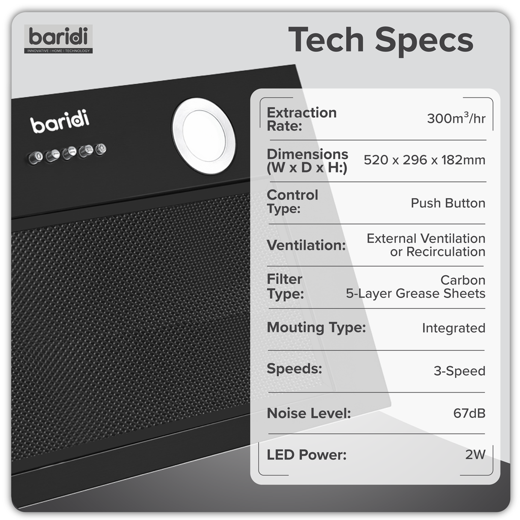 Cooker Hood with 5 Layer Filter 52cm - Black DH285