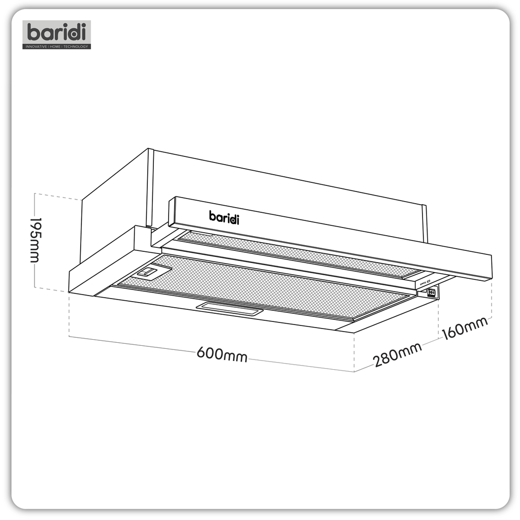 Telescopic Cooker Hood with Aluminium Filters 60cm - Stainless Steel DH286