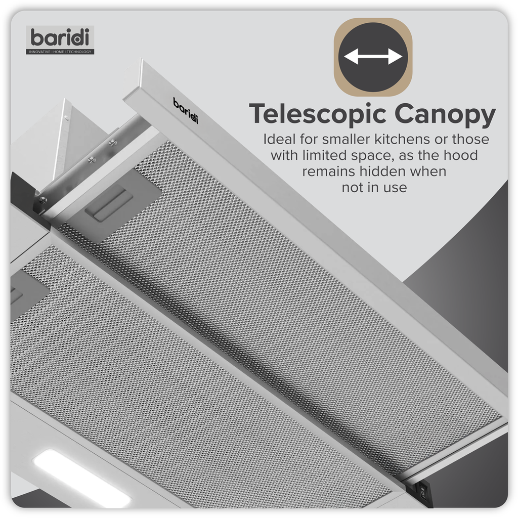 Telescopic Cooker Hood with Aluminium Filters 60cm - Stainless Steel DH286