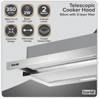 Telescopic Cooker Hood with Aluminium Filters 60cm - Stainless Steel DH286