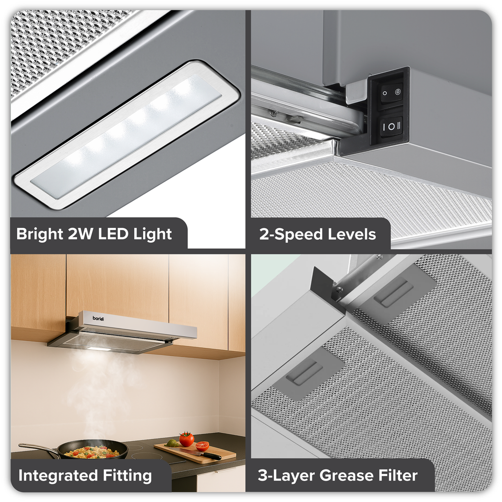 Telescopic Cooker Hood with Aluminium Filters 60cm - Stainless Steel DH286