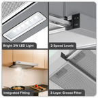 Telescopic Cooker Hood with Aluminium Filters 60cm - Stainless Steel DH286