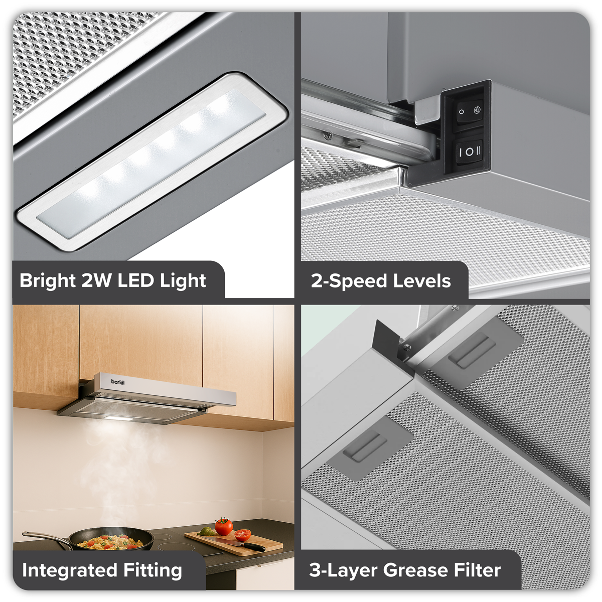 Telescopic Cooker Hood with Aluminium Filters 60cm - Stainless Steel DH286