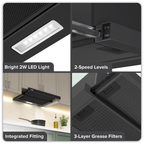 Telescopic Cooker Hood with Aluminium Filters 60cm - Black DH287
