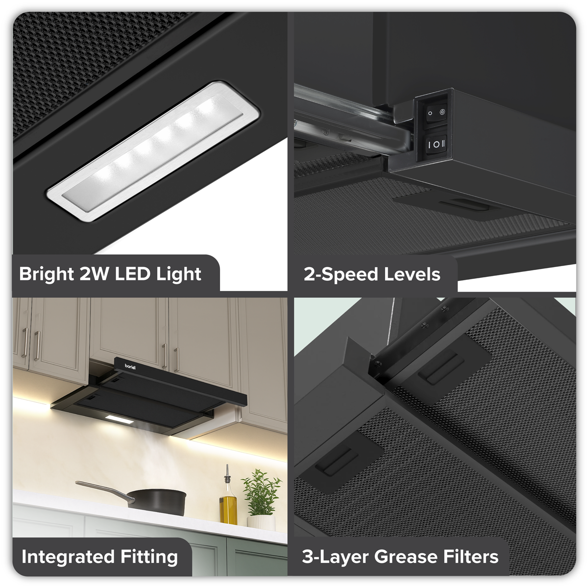 Telescopic Cooker Hood with Aluminium Filters 60cm - Black DH287