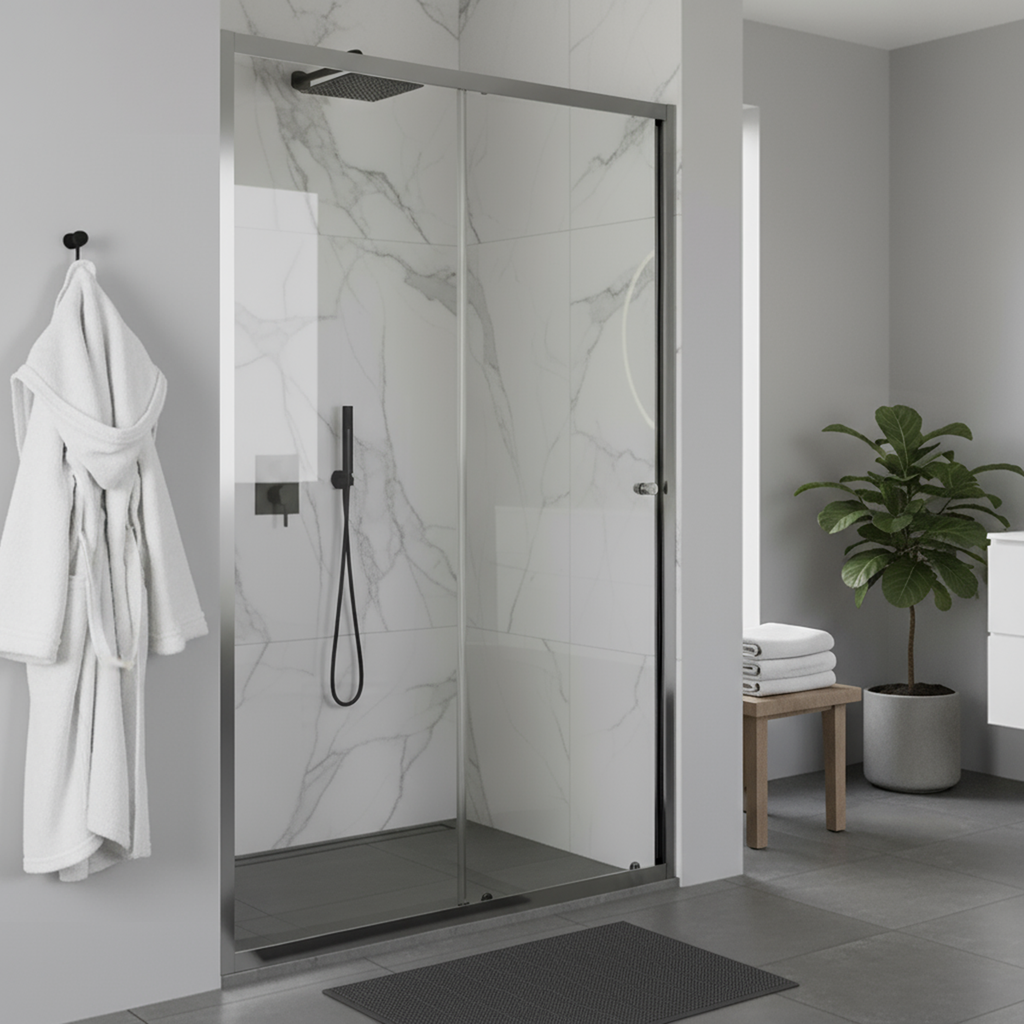 Sliding Shower Door 1000 x 1850mm, 6mm Tempered Glass, Reversible - Chrome DH292