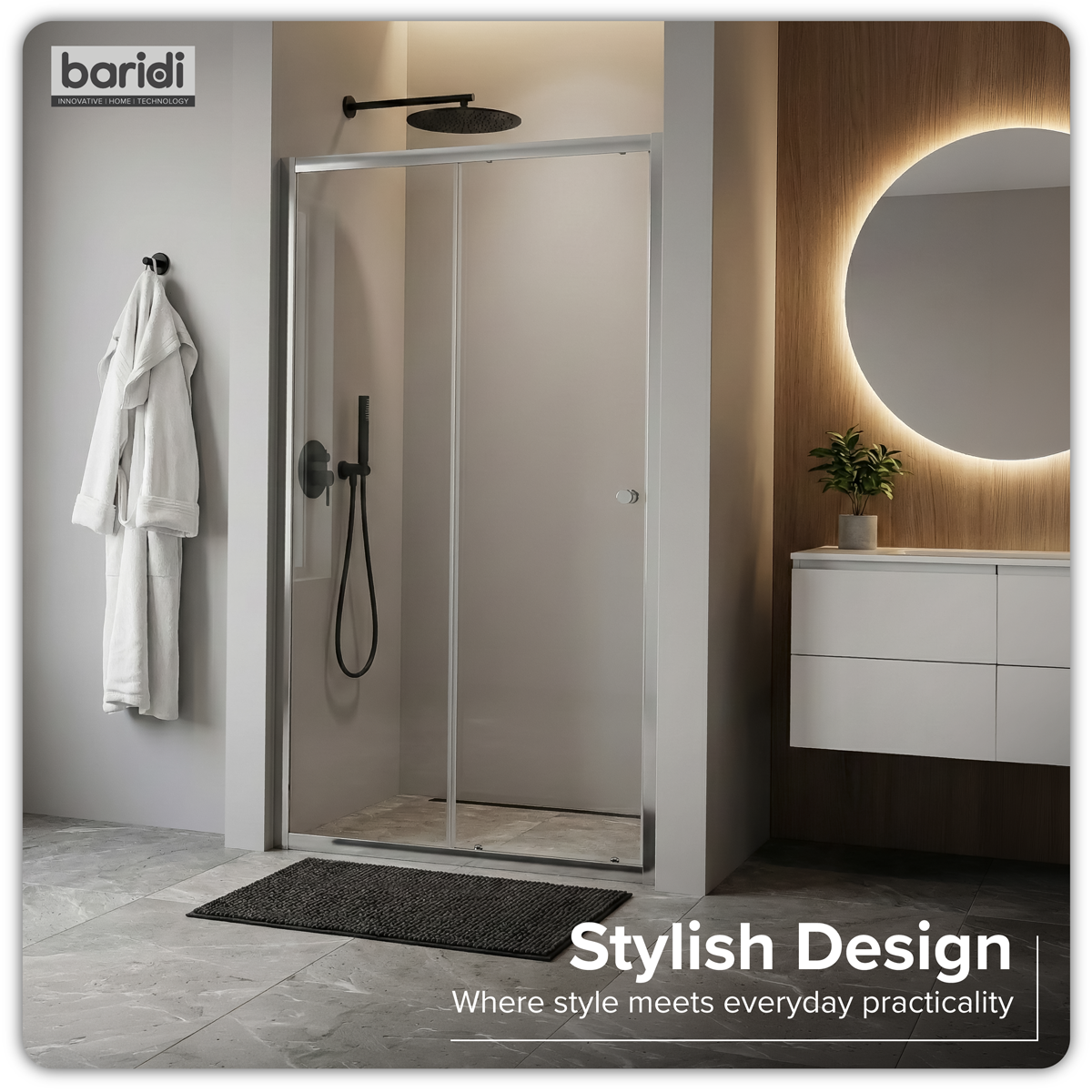 Sliding Shower Door 1000 x 1850mm, 6mm Tempered Glass, Reversible - Chrome DH292