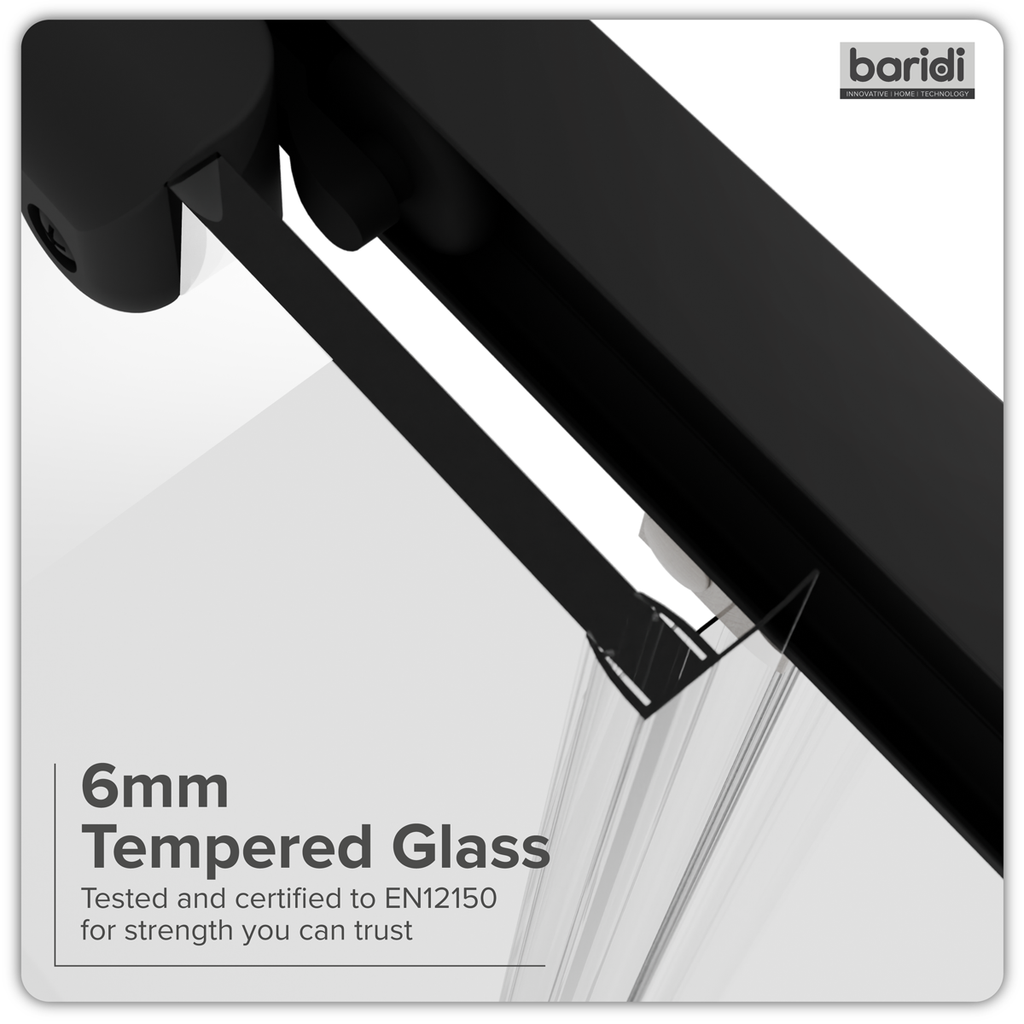 Sliding Shower Door 1000 x 1850mm, 6mm Tempered Glass, Reversible - Black DH293