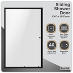 Sliding Shower Door 1000 x 1850mm, 6mm Tempered Glass, Reversible - Black DH293