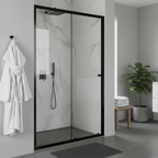 Sliding Shower Door 1000 x 1850mm, 6mm Tempered Glass, Reversible - Black DH293