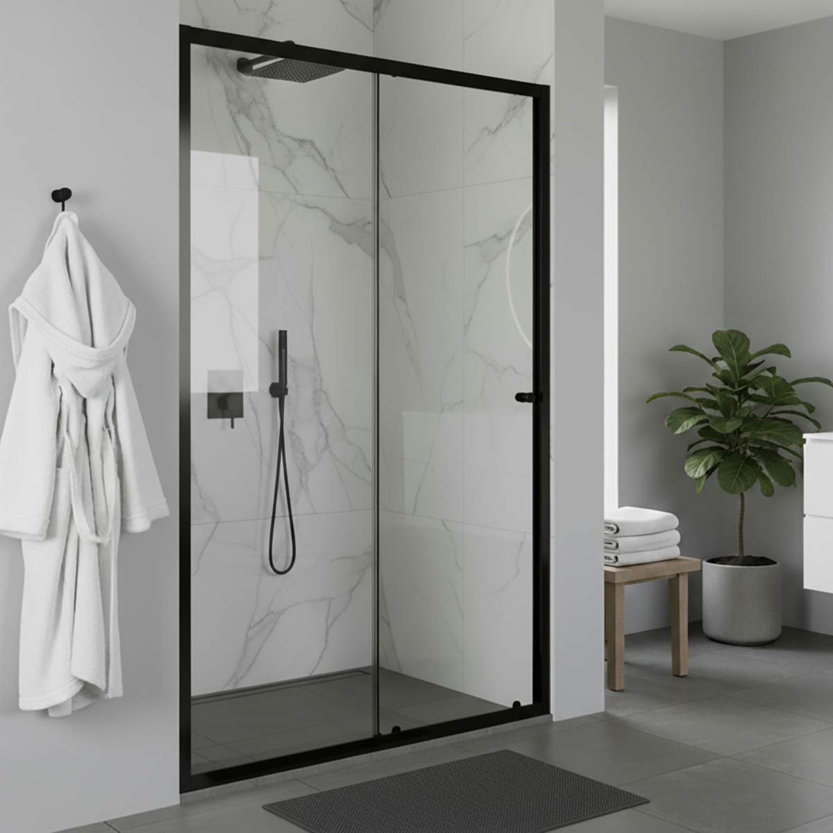 Sliding Shower Door 1000 x 1850mm, 6mm Tempered Glass, Reversible - Black DH293