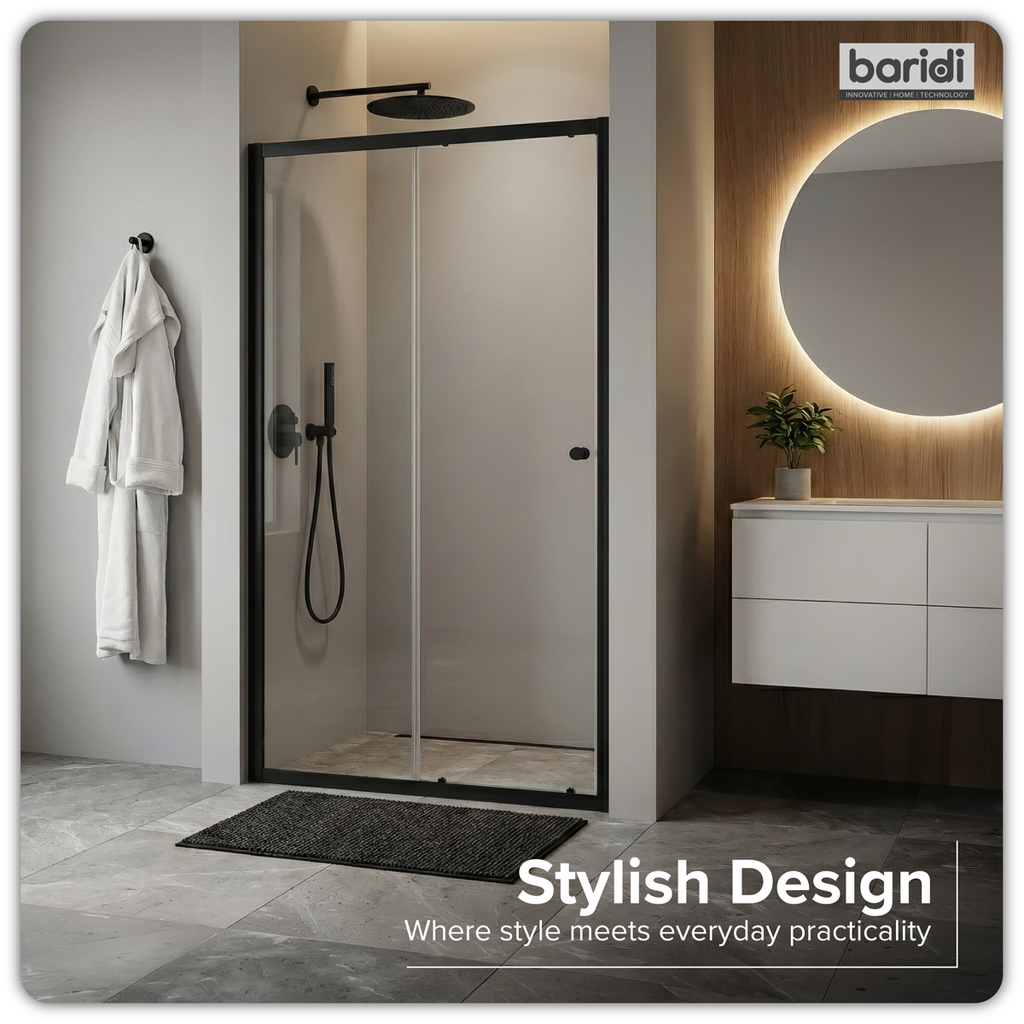 Sliding Shower Door 1000 x 1850mm, 6mm Tempered Glass, Reversible - Black DH293