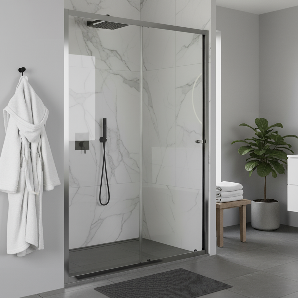 Sliding Shower Door 1200 x 1850mm, 6mm Tempered Glass, Reversible - Chrome DH294