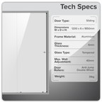 Sliding Shower Door 1200 x 1850mm, 6mm Tempered Glass, Reversible - Chrome DH294