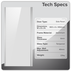 Side Panel for Sliding Shower Doors, 6mm Tempered Glass - Chrome DH296