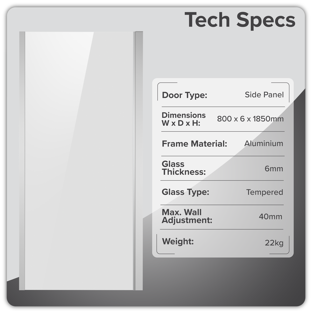 Side Panel for Sliding Shower Doors, 6mm Tempered Glass - Chrome DH296