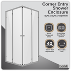 Corner Shower Entry Enclosure 800 x 800 x 1850mm with 6mm Tempered Glass - Chrome DH298