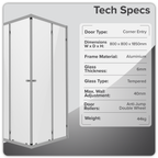 Corner Shower Entry Enclosure 800 x 800 x 1850mm with 6mm Tempered Glass - Chrome DH298