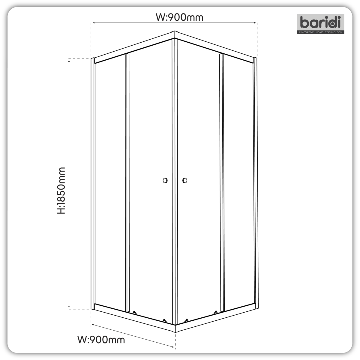Corner Shower Entry Enclosure 900 x 900 x 1850mm with 6mm Tempered Glass - Chrome DH299