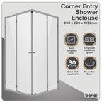 Corner Shower Entry Enclosure 900 x 900 x 1850mm with 6mm Tempered Glass - Chrome DH299