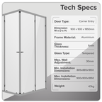 Corner Shower Entry Enclosure 900 x 900 x 1850mm with 6mm Tempered Glass - Chrome DH299