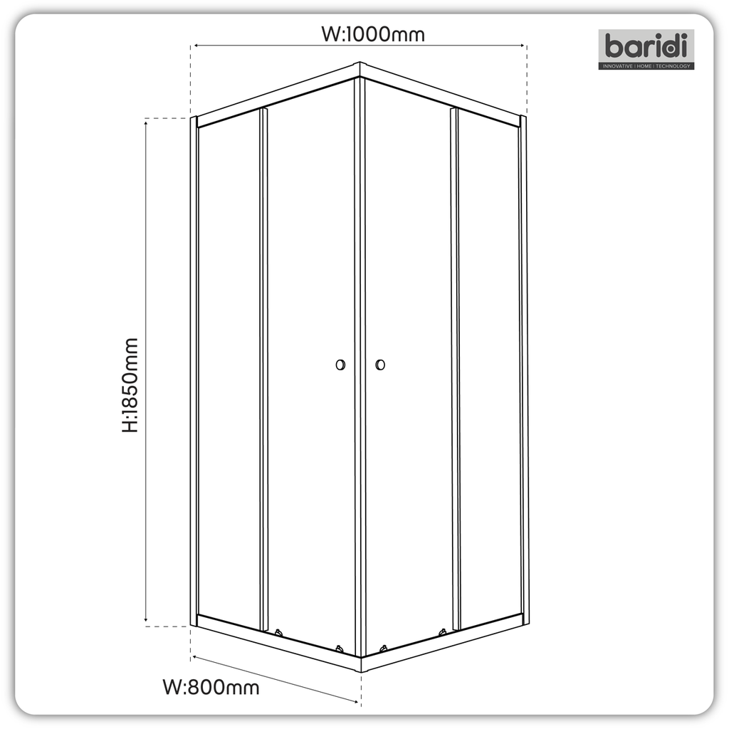 Corner Shower Entry Enclosure 1000 x 800 x 1850mm with 6mm Tempered Glass - Chrome DH300