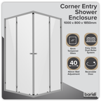 Corner Shower Entry Enclosure 1000 x 800 x 1850mm with 6mm Tempered Glass - Chrome DH300