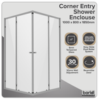 Corner Shower Entry Enclosure 1000 x 800 x 1850mm with 6mm Tempered Glass - Chrome DH300